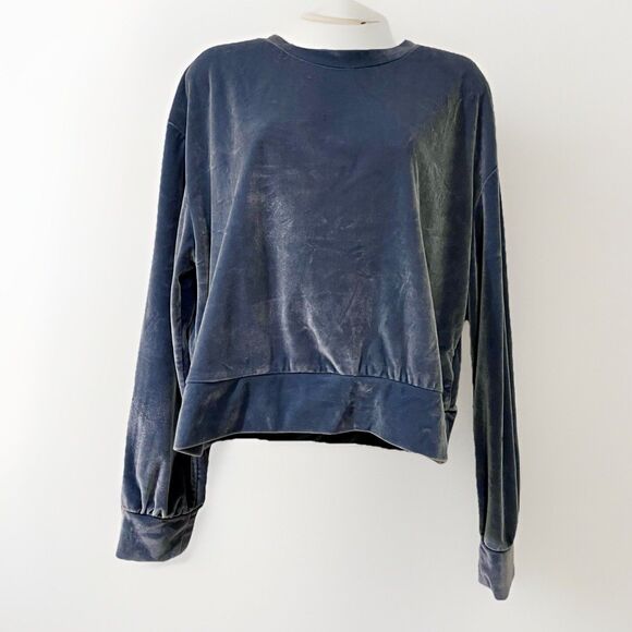 Zara Tops - Zara Velour Crop Sweatshirt Womens M Steel Blue Y2K Soft Cozy Girly Feminine